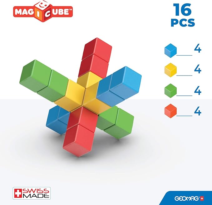 Geomag Magicube 16pcs Magnetic Blocks - Magnetic Building Blocks for Toddlers 1-3, Montessori Toys for 1+ Year Old, Autism Sensory Product, Magnets for Kids