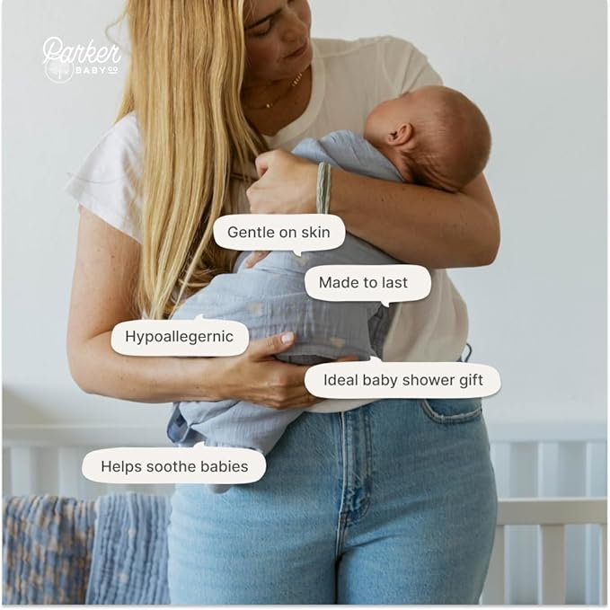 Parker Baby Co. Swaddle Blankets - Pack of 3 of 100% Cotton Muslin Swaddle Blankets for Baby Boys and Girls - Unisex/Gender Neutral - Cloud Set