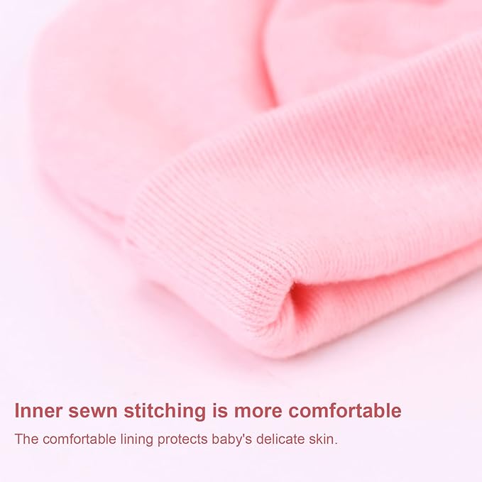 BQUBO Newborn Girls Hats Baby Hat and Mittens Set Infant Caps Bow Hospital Beanie with No Scratch Mittens for Baby Boys Girls