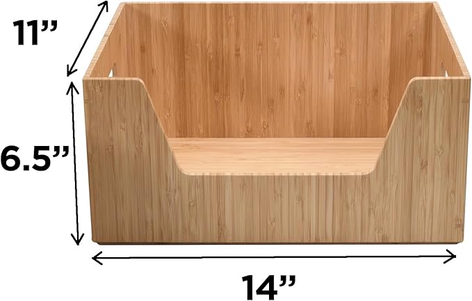 MobileVision Bamboo Storage Box Set Open Front Bin Organizers to use in kitchen pantries, cabinets and countertops 1 Large & 1 Small box included