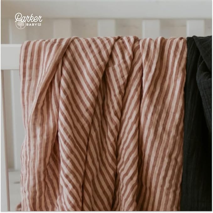 Parker Baby Co. Swaddle Blankets - Pack of 3 of 100% Cotton Muslin Swaddle Blankets for Baby Boys and Girls - Unisex/Gender Neutral - Rosewood Set