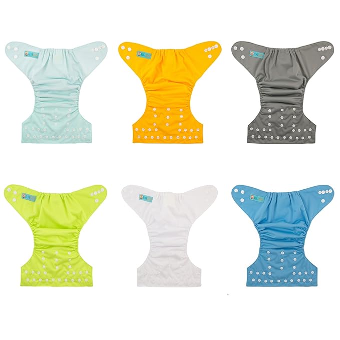 ALVABABY 6 Pack Baby Cloth Diapers with 12 pcs 5-Layer Charcoal Inserts/Adjustable Washable Reusable 6BM98-ZTN