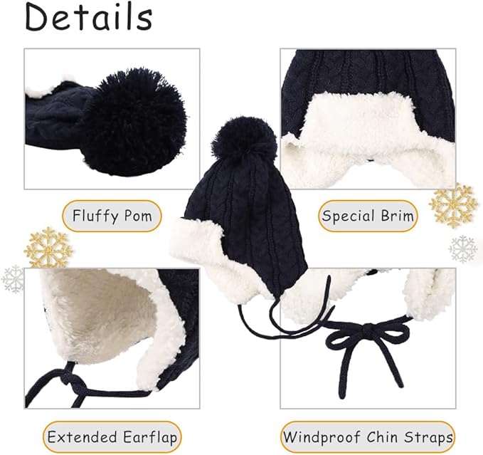 Winter Kids Beanie Hat Baby Knitted Hats Fleece Earflap Beanie Windproof Warm Toddler Beanies Boys Girls 0-8 Years