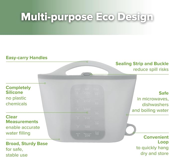 Haakaa On-The-Go Silicone Microwave Steam Sterilizer Bags for Travel, 50oz/1500mlReusable Silicone Steaming Bags for Baby Bottles, Breast Pump, Accessories, Pacifiers, Teethers,Grey/2PCS