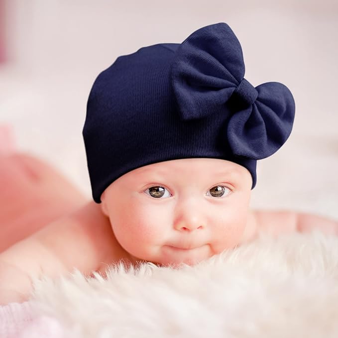 Newborn Baby Hats and Mittens Set Infant Bow Beanie Cap Toddler Gloves Newborn Hospital Hats for Baby Boy Girl 0-6 Months