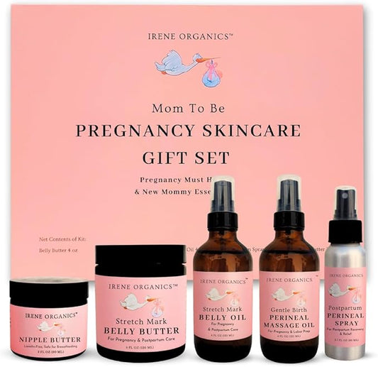 Irene Organics Belly Bundle - Organic Belly Balm and Natural Oil for Pregnancy Stretch Marks and Scars (5 piece set - SM)