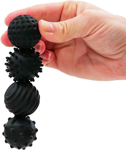 ONO Signets – Silicone Magnetic Balls with Textured Dimples, Bumps, and Waves | Fun to Play with Fidget Toy for Adults | Help Relieve Stress, Anxiety, Tension (Onyx, Set of 4)