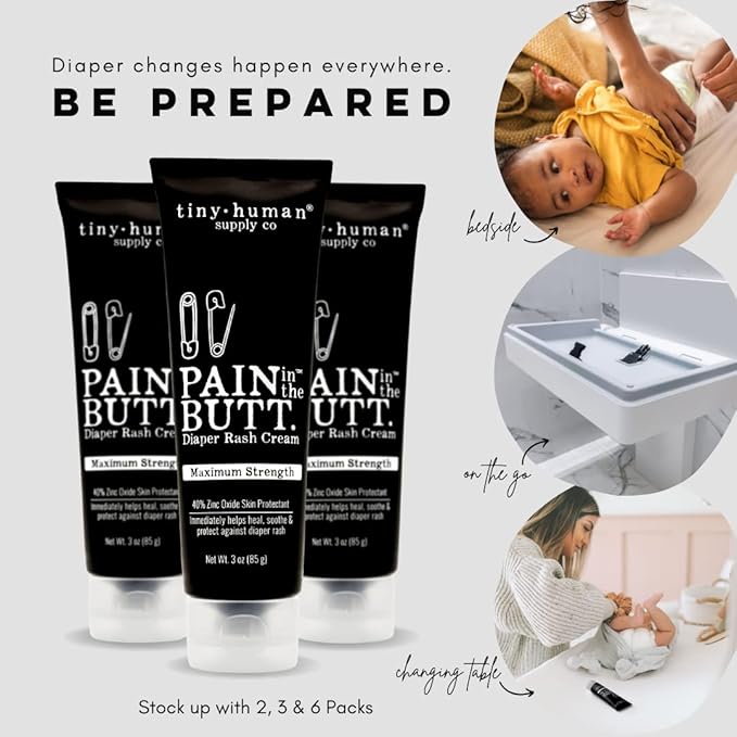 Pain in The Butt MAX Diaper Rash Cream, 3oz, 40% Zinc Oxide, 9-Pack, Natural Ingredients, Petrolatum Free, Soothing, Rapid Relief and Protection for Baby