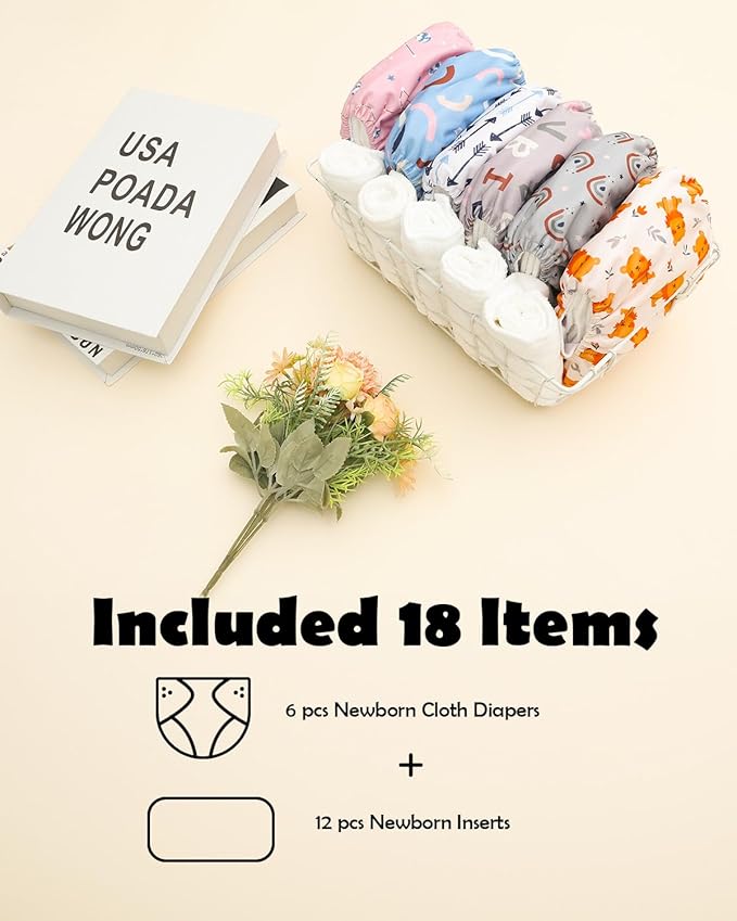 ALVABABY Baby Cloth Diapers 6 Pack with 12 Inserts Cloth Diaper Covers Adjustable Washable Reusable for Baby Girls and Boys 6DM123A