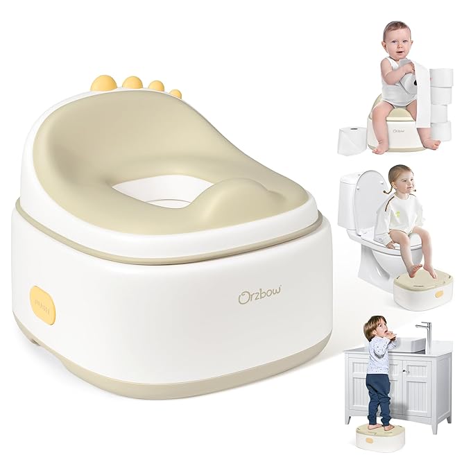 Orzbow 3-in-1 Potty Training Toilet, Detachable Baby Potty, As Toddler Toilet Seat, Chair, Step Stool for Boys & Girls 18+ Months, Potty Training Seat with Splash Guard, Easy Clean, Khaki