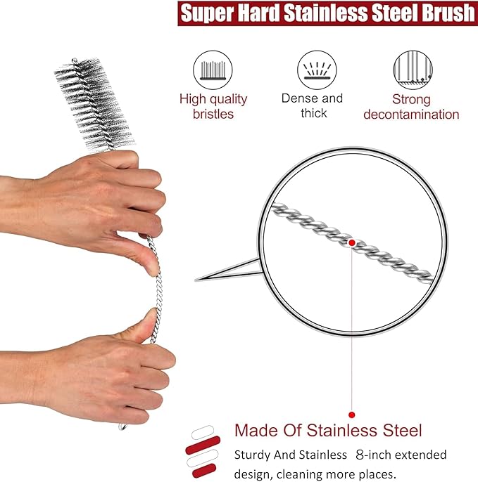 Pipe Cleaning Brush Set Stainless Steel Bristles, Stainless Steel Pipe Brush Steel Bottle Brush 9 Piece Variety Pack for Auto Parts, Bottles, Tubes, Etc.