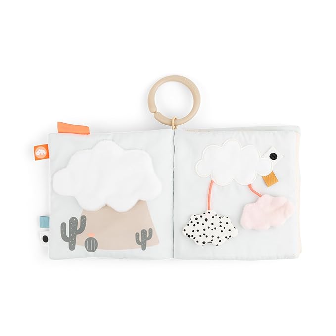 Done by Deer Activity Book for Babies – Lalee Soft Sensory Baby Book with Teether Mirror and Crinkle Sounds – Baby Toy for Tummy Time and Early Development – Beige, 7.7 x 5.7 inches