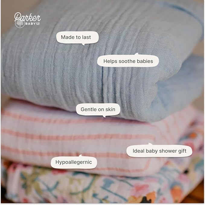Parker Baby Swaddle Blankets - 3 Pack of 100% Cotton Muslin Swaddle Blankets for Baby Girls - Blossom Set