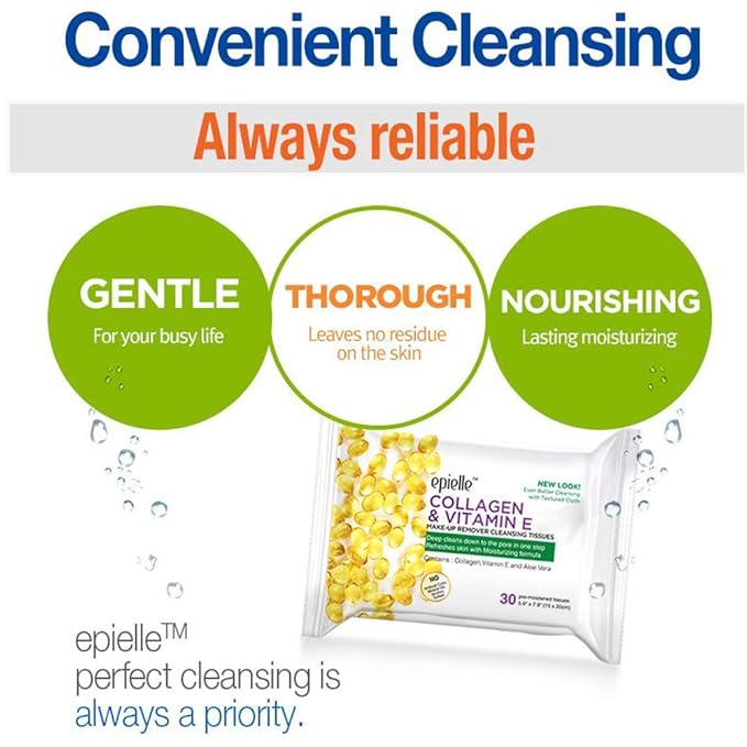 Epielle New Witch Hazel 30ct Makeup Cleansing Wipes Deep Cleans Pores & Refresh Skin with Calming Formula (6 packs)