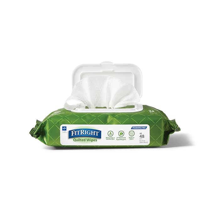 FitRight Aloe Fragrance-Free Quilted Wet Wipes, Soft Pack with Flip Top, 8 x 12 Inches, Pack of 48 Wipes