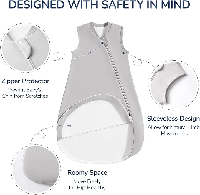 1.0 Tog 2.5 Tog Baby Sleep Sack, 100% Cotton Baby Sleeping Bag 3-24M, 2-Way Zipper Baby Wearable Blanket