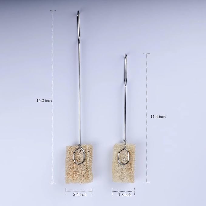 Stainless Steel Bottle Brush Set with Loofah Head, Long and Short Handle, 15.2 and 11.4 Inch, Removable Cleaning Brush for Home, Commercial Use