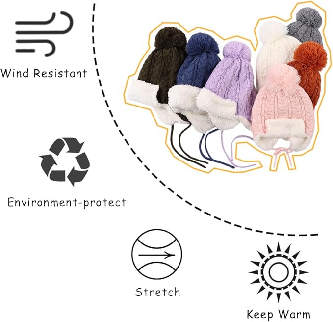 Winter Kids Beanie Hat Baby Knitted Hats Fleece Earflap Beanie Windproof Warm Toddler Beanies Boys Girls 0-8 Years