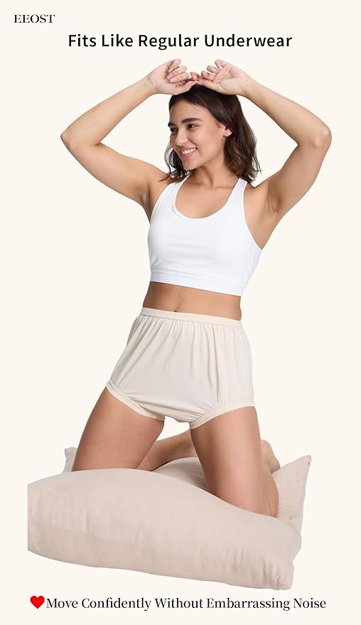 Women's Plastic Pants for Adult Diapers Incontinence Waterproof Cloth Diaper Cover Leakproof Rubber Underwear Alternative (Beige, L)