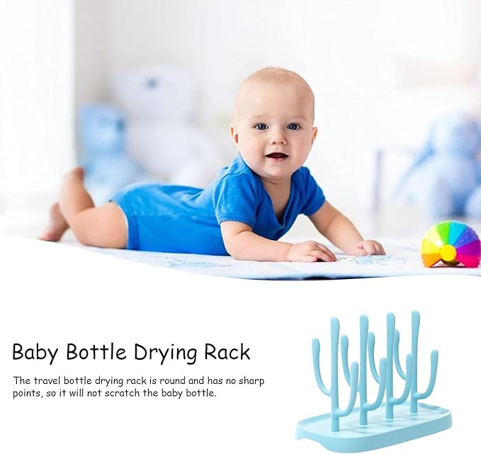 Baby Bottle Drying Rack - Space Saving, Portable Travel Rack for Baby Bottles and Accessories (Blue)