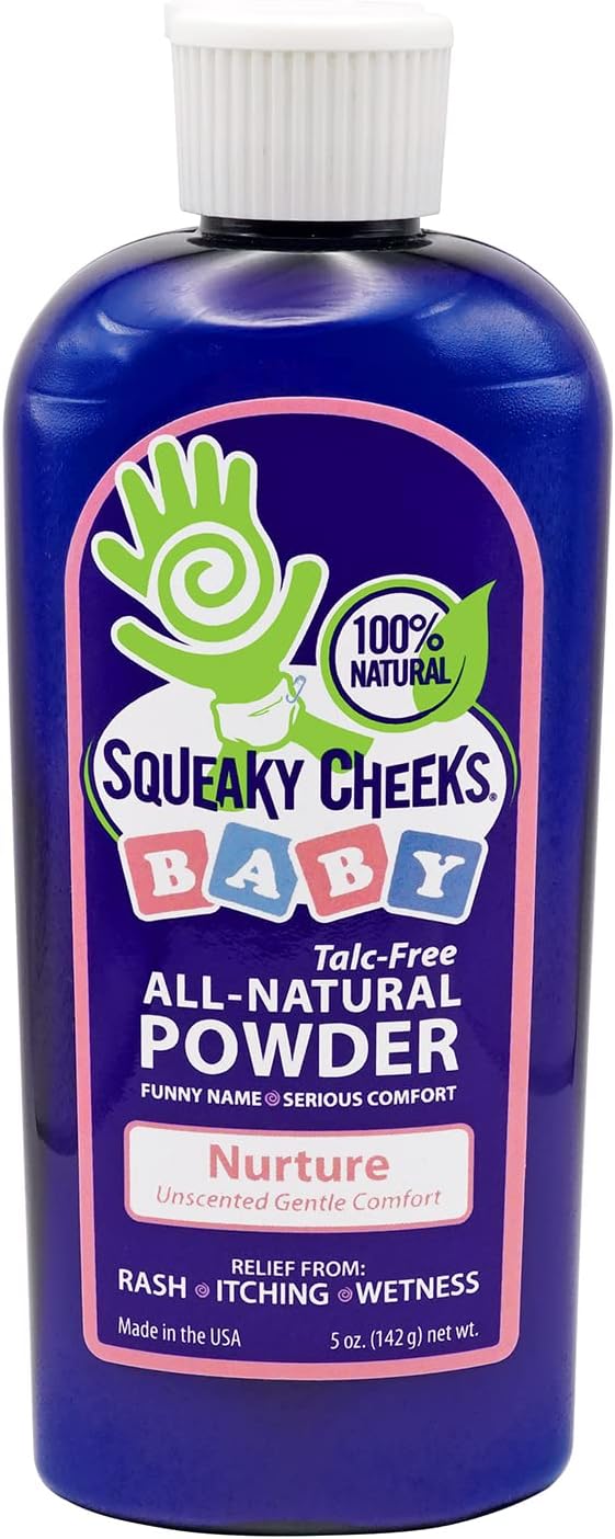 Squeaky Cheeks Baby Powder (5oz) | Organic | Unscented Talc-Free and All Natural Powder | Effective Relief from Rash Wetness and Itching | Also Ideal for Adults