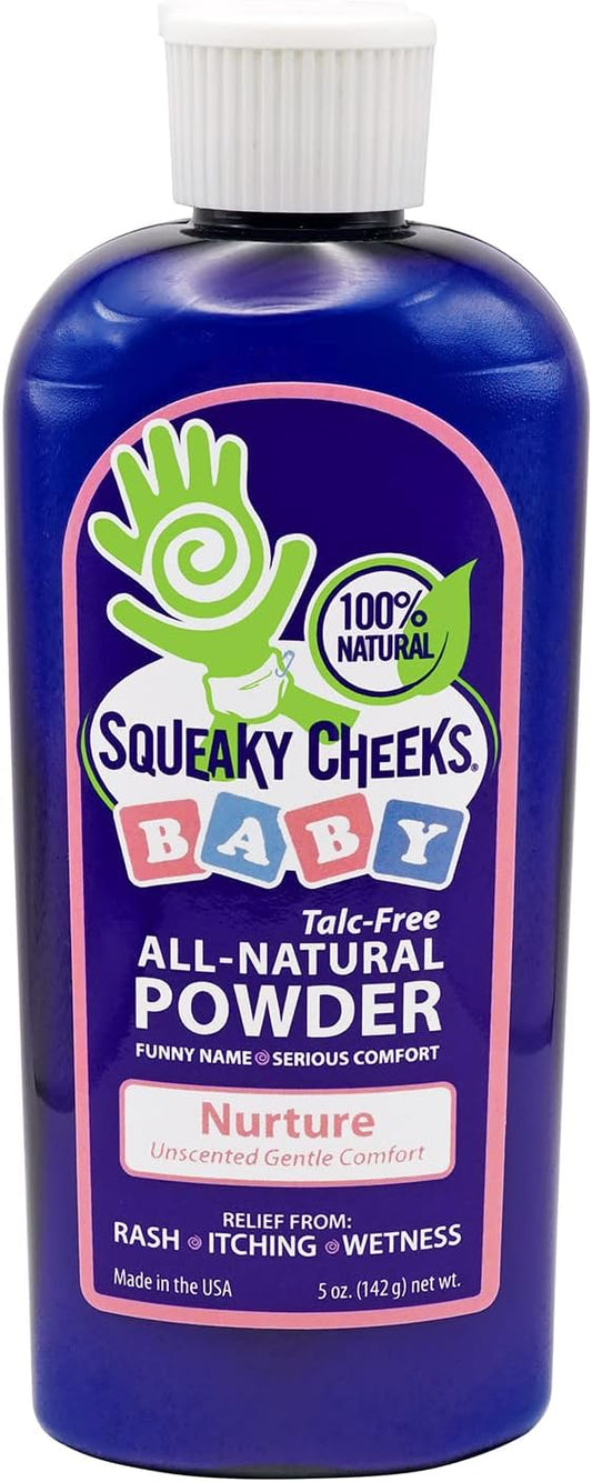 Squeaky Cheeks Baby Powder (5oz) | Organic | Unscented Talc-Free and All Natural Powder | Effective Relief from Rash Wetness and Itching | Also Ideal for Adults
