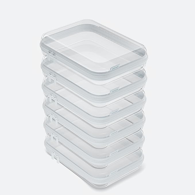 6PCS Clear Hard Shell Zipper Case,Portable Cosmetic Bag with Zipper,Kid's Toy Storage Organizer Bins,Hard Plastic Case,Clear Bags for Organizing