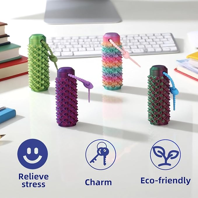 4PCS Little Ouchies Fidget Toys, 3D Printed Pain Stim Spiky Sensory Tools, Portable Pocket Grippie Keychain for Adults & Teens, Anxiety Relief, Stress Reduction, Focus Aid, Venting Novelty Gift
