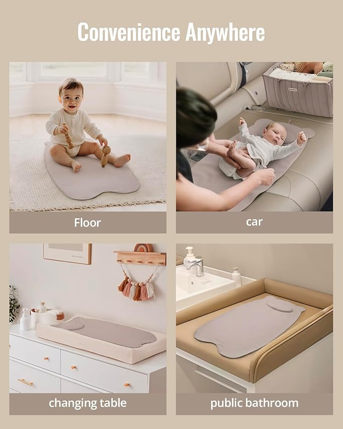 Blissful Diary Vegan Leather Portable Changing Pad, Wipeable, Waterproof Diaper Changing Mat, Newborn Shower Gifts, with Built-in Padding, Taupe