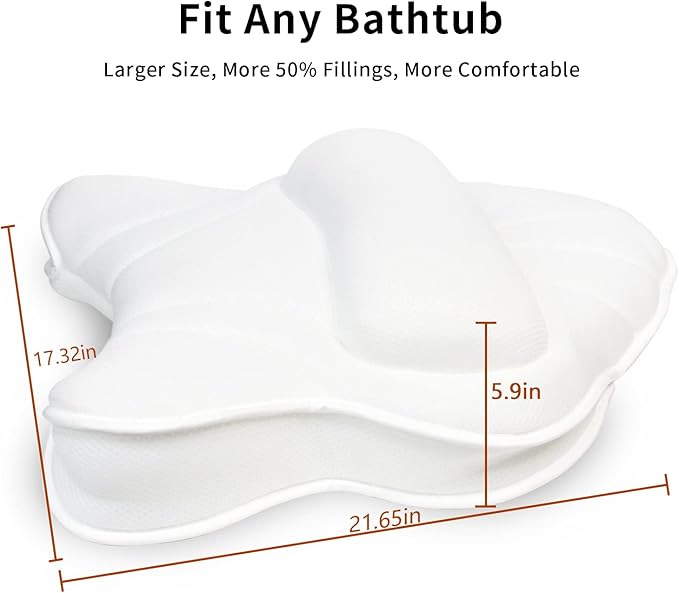 Extra Thick Large Bath Pillow with Neck,Back,Head Support for Bathtub, Spa, Soaking White(21''x17'')