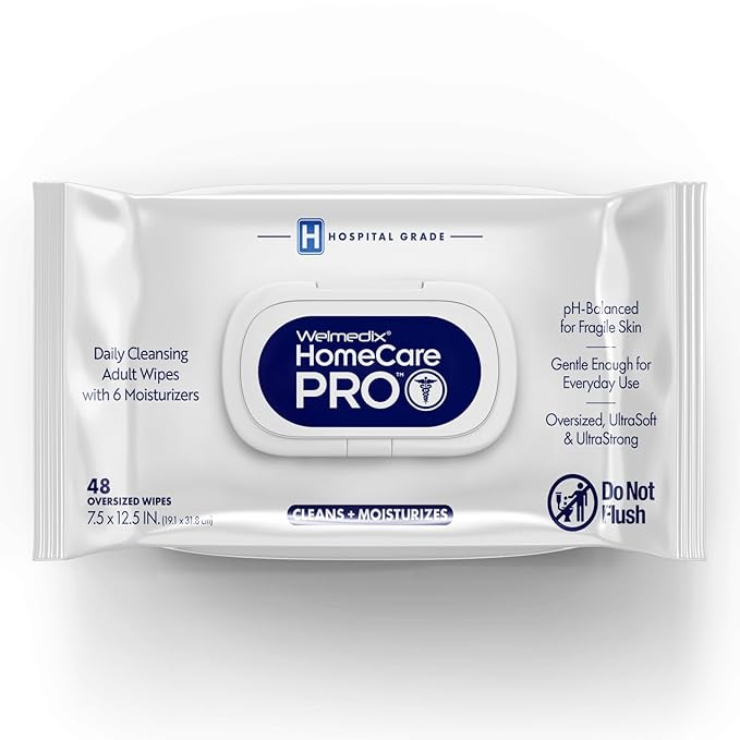 Homecare Pro Oversized Daily Cleansing Adult Wipes With 6 Moisturizers Wet Cleansing, Rinse Free, Bathing Wipes, Hospital Grade pH Balanced for Fragile Skin - | 48 Count XL |- 1 Pack