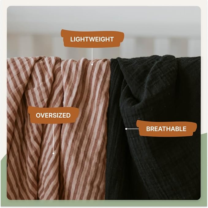 Parker Baby Co. Swaddle Blankets - Pack of 3 of 100% Cotton Muslin Swaddle Blankets for Baby Boys and Girls - Unisex/Gender Neutral - Rosewood Set