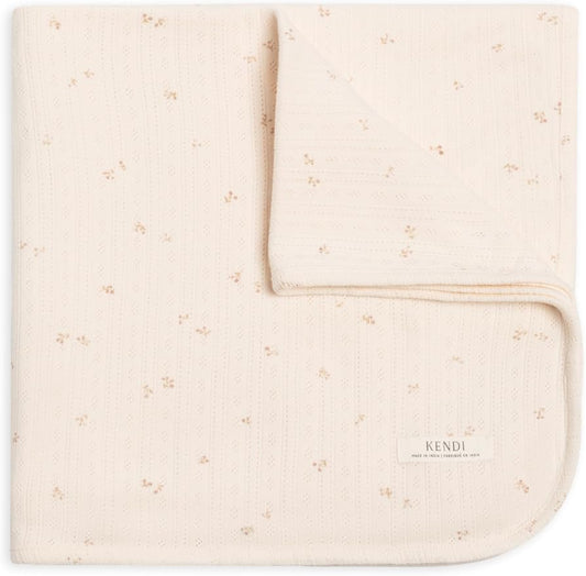 Colored Organics Baby Organic Cotton Swaddle - Infant Receiving Blanket - Loren Floral Brushed Pointelle