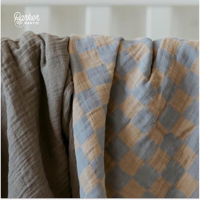 Parker Baby Co. Swaddle Blankets - Pack of 3 of 100% Cotton Muslin Swaddle Blankets for Baby Boys and Girls - Unisex/Gender Neutral - Stormy Set