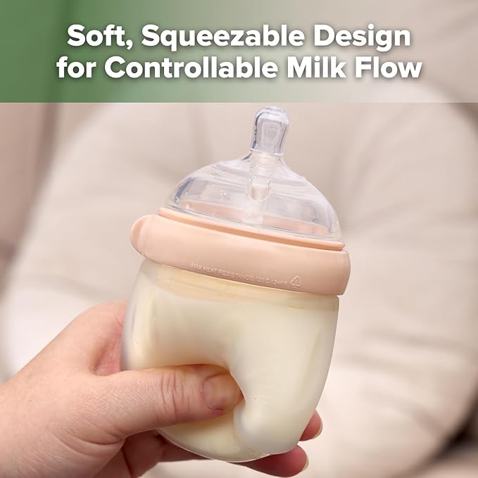 haakaa Gen. 3 Silicone Baby Bottle 160ml /5.4oz – Baby Bottles for Newborn 0M+, BPA-Free Breastfeeding Baby Bottle with Natural Latch, Slow Flow Anti-Colic Silicone Baby Bottle– Peach