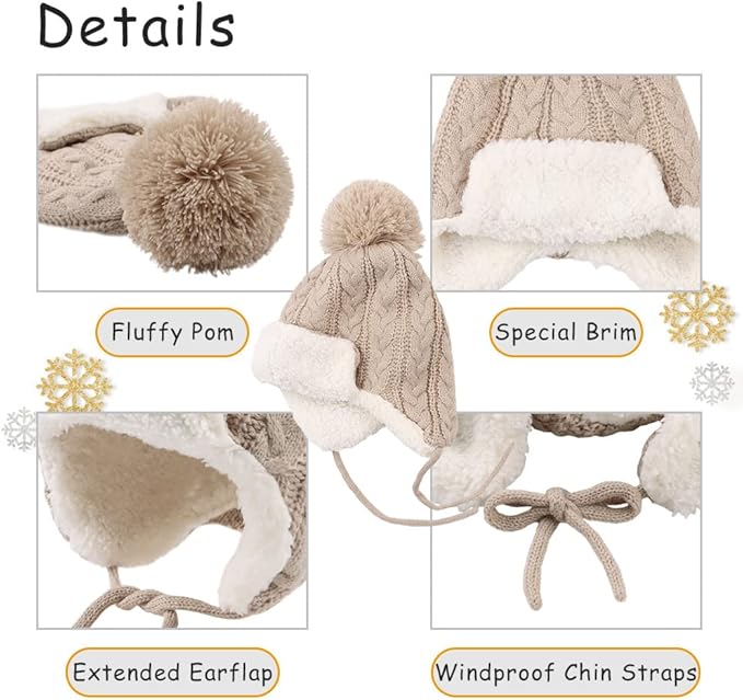Winter Kids Beanie Hat Baby Knitted Hats Fleece Earflap Beanie Windproof Warm Toddler Beanies Boys Girls 0-8 Years