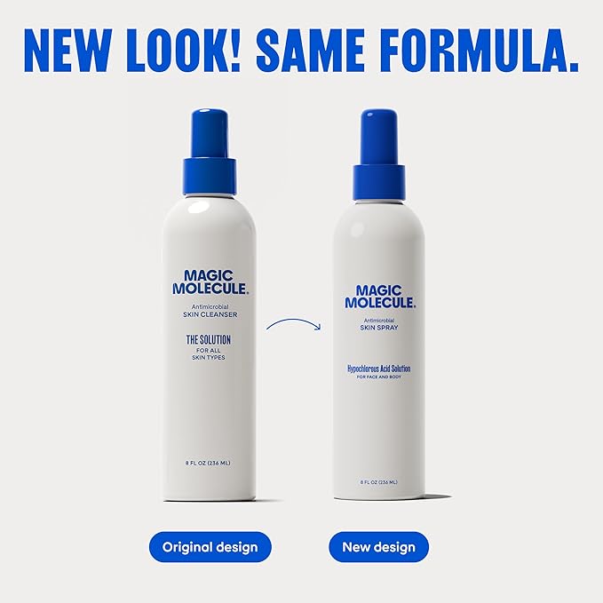 Magic Molecule Skin Cleanser for All Types, Hypochlorous Acid Spray Helps Heal Acne Prone, Eczema and Itchy Rashes and 50 Other Skin Ailments, 8 oz Spray (Pack of 3)