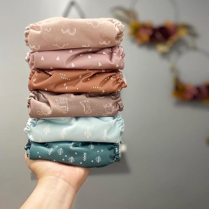 Mama Koala 3.0 Pocket Cloth Diapers for Babies with AWJ Lining, 6 Pack with 6 5-Layer Natural Cloth Diaper Inserts - Reusable and Washable Pocket Diapers(A-My Warm Heart)