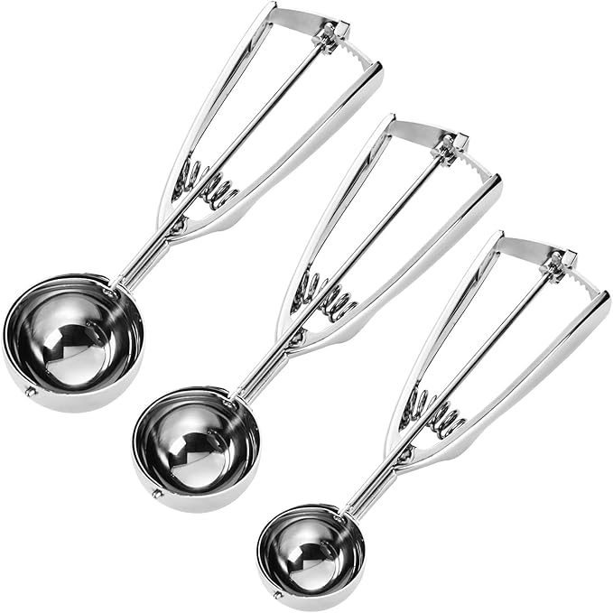 Cookie Scoop Set, Cookie Scoops for Baking Set of 3, Cookie Dough Scoops, Silver, Include Large/Medium/Small, for Cookies, Ice Cream, Muffin, Cupcakes, Truffles, Mashed Potatoes