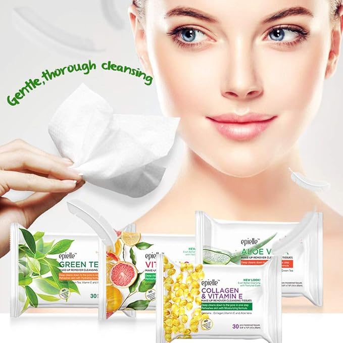 Epielle New Witch Hazel 30ct Makeup Cleansing Wipes Deep Cleans Pores & Refresh Skin with Calming Formula (6 packs)