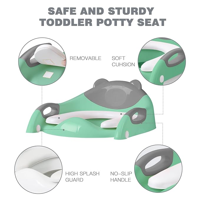 Potty Training Seat with Step Stool Ladder, SKYROKU Potty Training Toilet for Kids Boys Girls Toddlers - Comfortable Safe Potty Seat with Anti-Slip Pads Ladder Grey Green