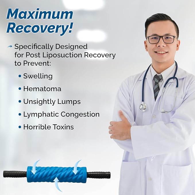 Post Liposuction Massager – Lymphatic Drainage Massager for Post Lipo Surgery – Quality EVA Material - Ridges and Grooves for Post-Op Recovery, Ideal Liposuction Recovery Supplies