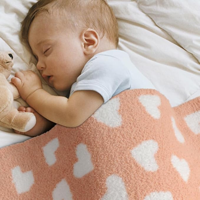 JOOJA Ultra Soft Baby Blanket Coral Pink Heart Swaddle & Receiving Blanket 30x40 Inch Cozy Breathable Knitted Toddler Blanket for Newborns, Infants, and Kids
