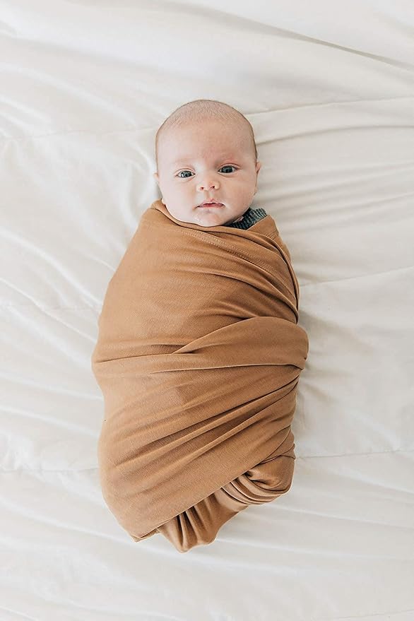 Mebie Baby Mustard Stretch Swaddle, Modern and Neutral Swaddle Blanket for Baby Girl, Soft Baby Blankets, Newborn Swaddle Blanket, 0-3 Month, Comfy Wrap, Baby Essentials & Gifts (47" x 47")