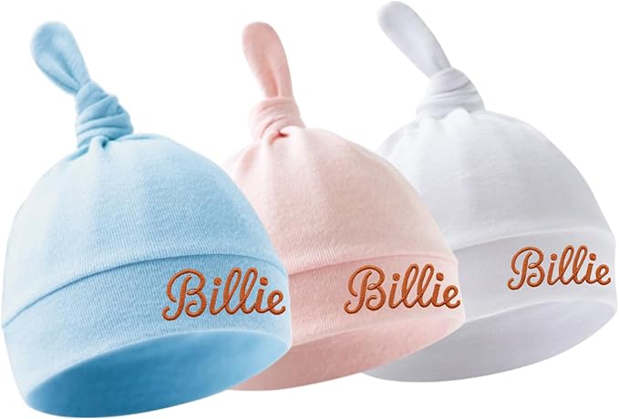 Personalized Newborn Hospital Baby Newborn Hats 3PC Set Knot Beanie Hats Soft for Infant Baby Girls Boys Caps 0-6 Months
