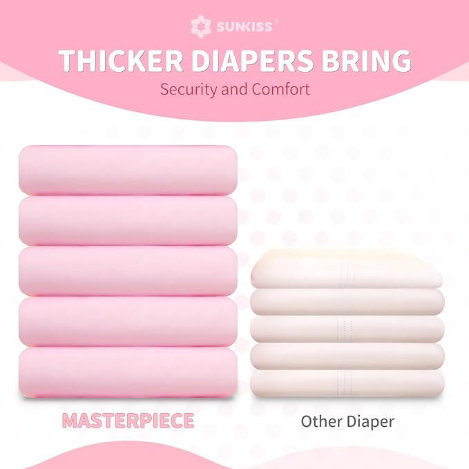 SUNKISS Masterpiece Adult Diapers with Tabs, Unisex Disposable Incontinence Briefs for Women and Men, Odor Control, Pink, Large/XLarge, Previously Large, 40 Count (4 Packs of 10)