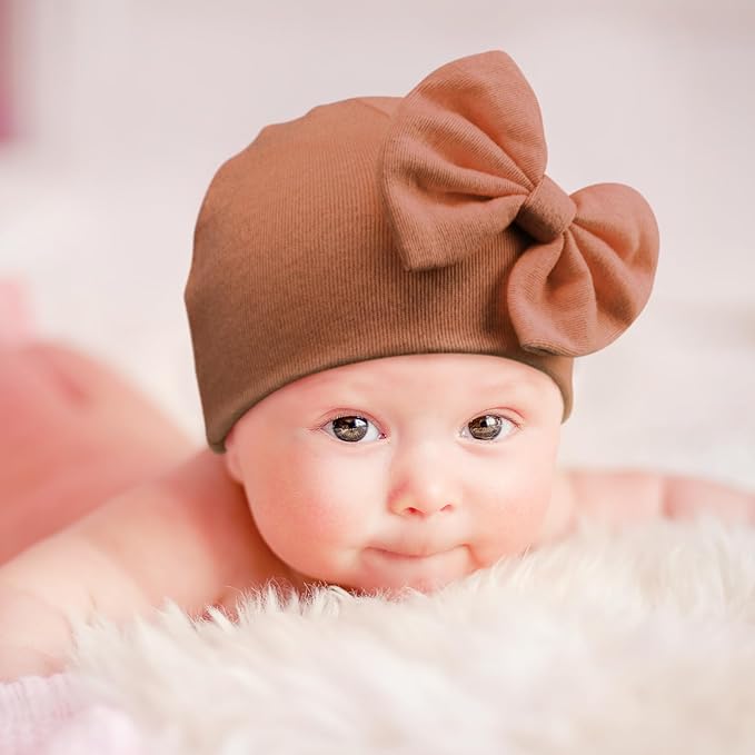BQUBO Newborn Baby Hats Mittens Set Hospital Hat Beanie Infant Bow Hats Baby Gloves No Scratch Mittens for 0-6 Months