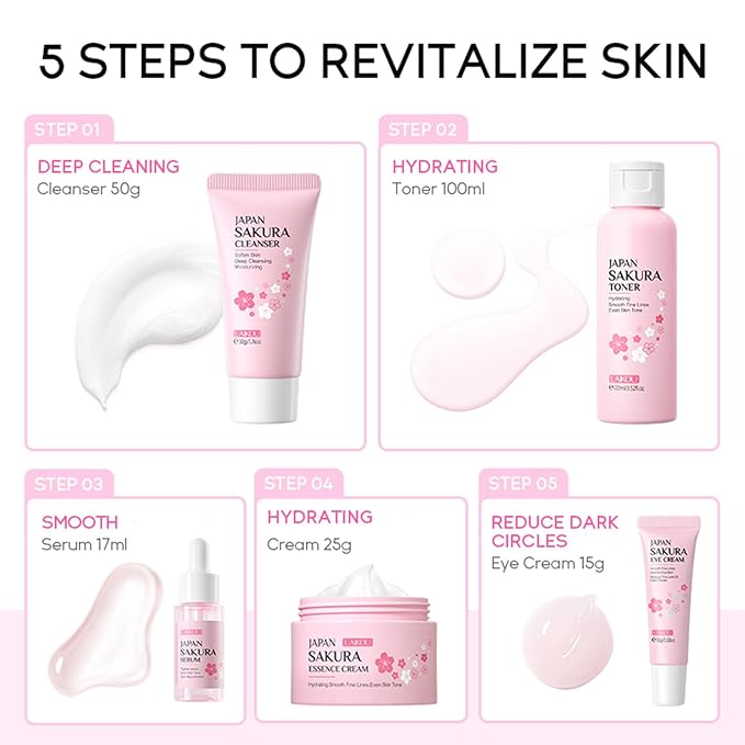 Skin Care Set, Cherry Facial kit for women, Skincare Kit Gifts For Teenage Girls, Skin Care Kit, Skincare Sets & Kits with facial wash, Toner, Serum, Eye Cream, Face Cream Birthday Beauty Care 5pcs