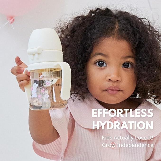 GROSMIMI x KNOTTED Flip Top Spill Proof Sippy Cup, PPSU, BPA Free, Stage 2 Straw for Toddlers (Cream bunny 6oz)