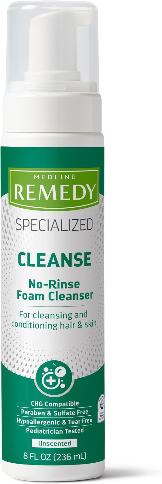 Medline Remedy Specialized No-Rinse Foam Cleanser, Gentle Skincare Solution, 8 oz. Bottle